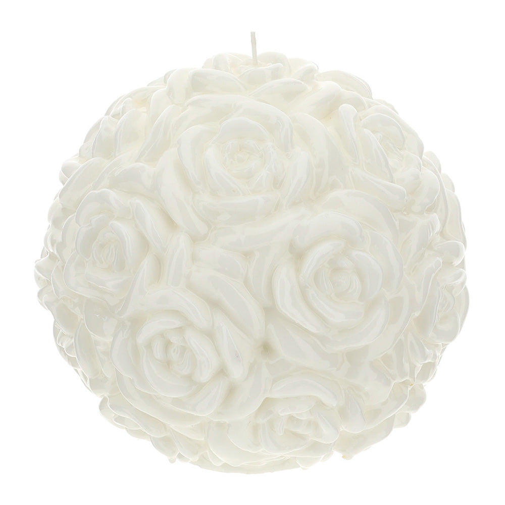 Candela sfera rose, colore bianca laccata, misura grande, D.20cm. Hervit Creations