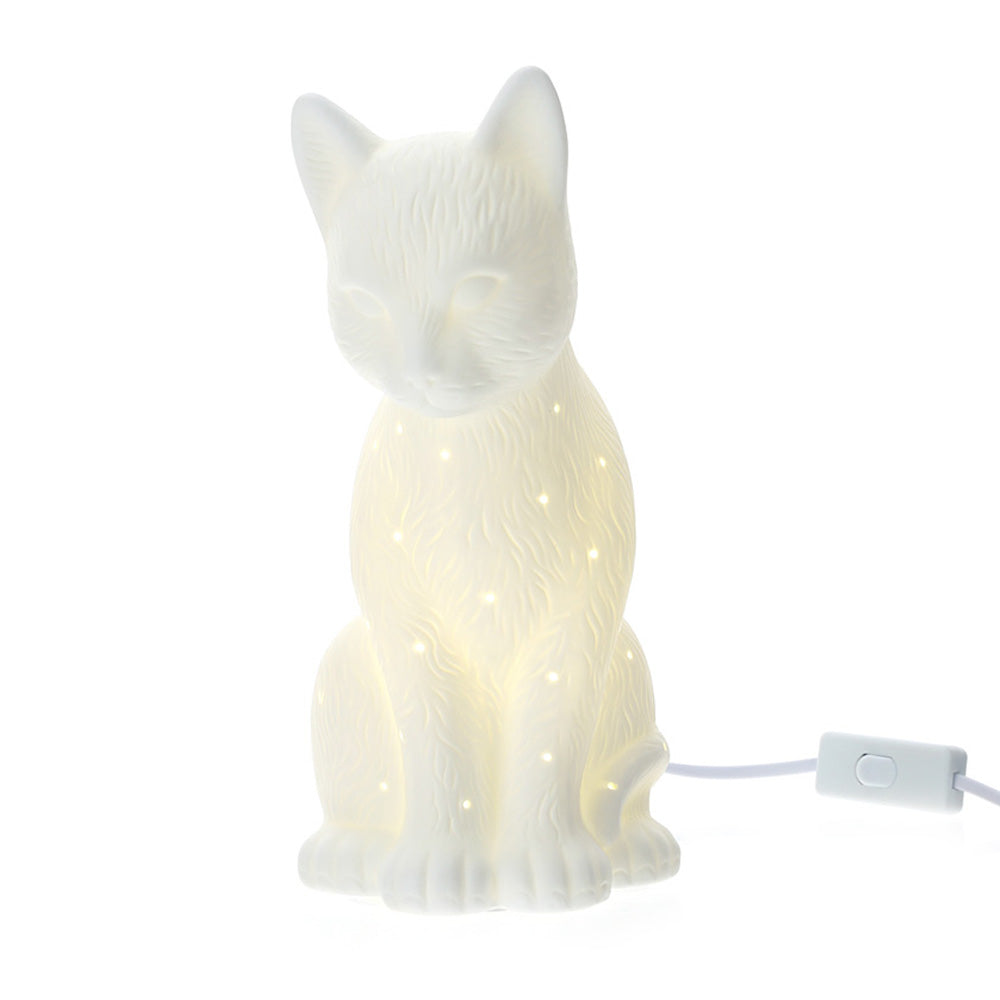 Lampada a forma di gatto, porcellana. Hervit Creations