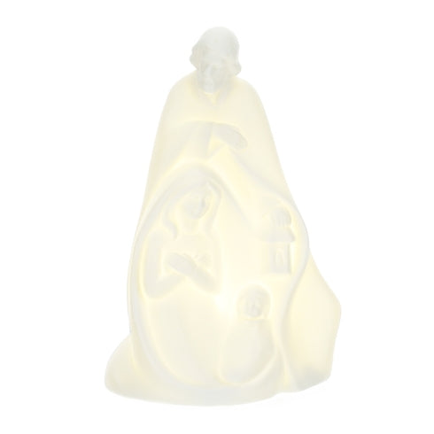 Sacra famiglia con luce led, in porcellana bianca, H.16 cm. Hervit Creations