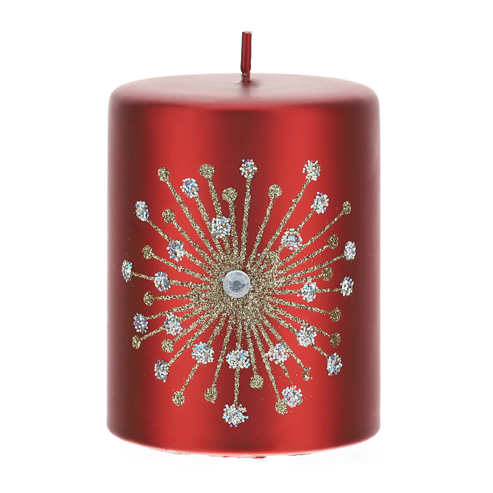 Candela moccolo laccata, con strass, colore rosso metallizzato, H.7xD9.5 cm. Hervit Creations