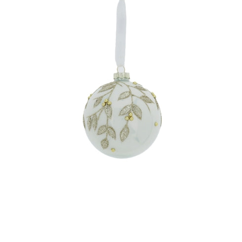Sfera in vetro soffiato, con foglie oro, D. 8 cm. HERVIT CREATIONS