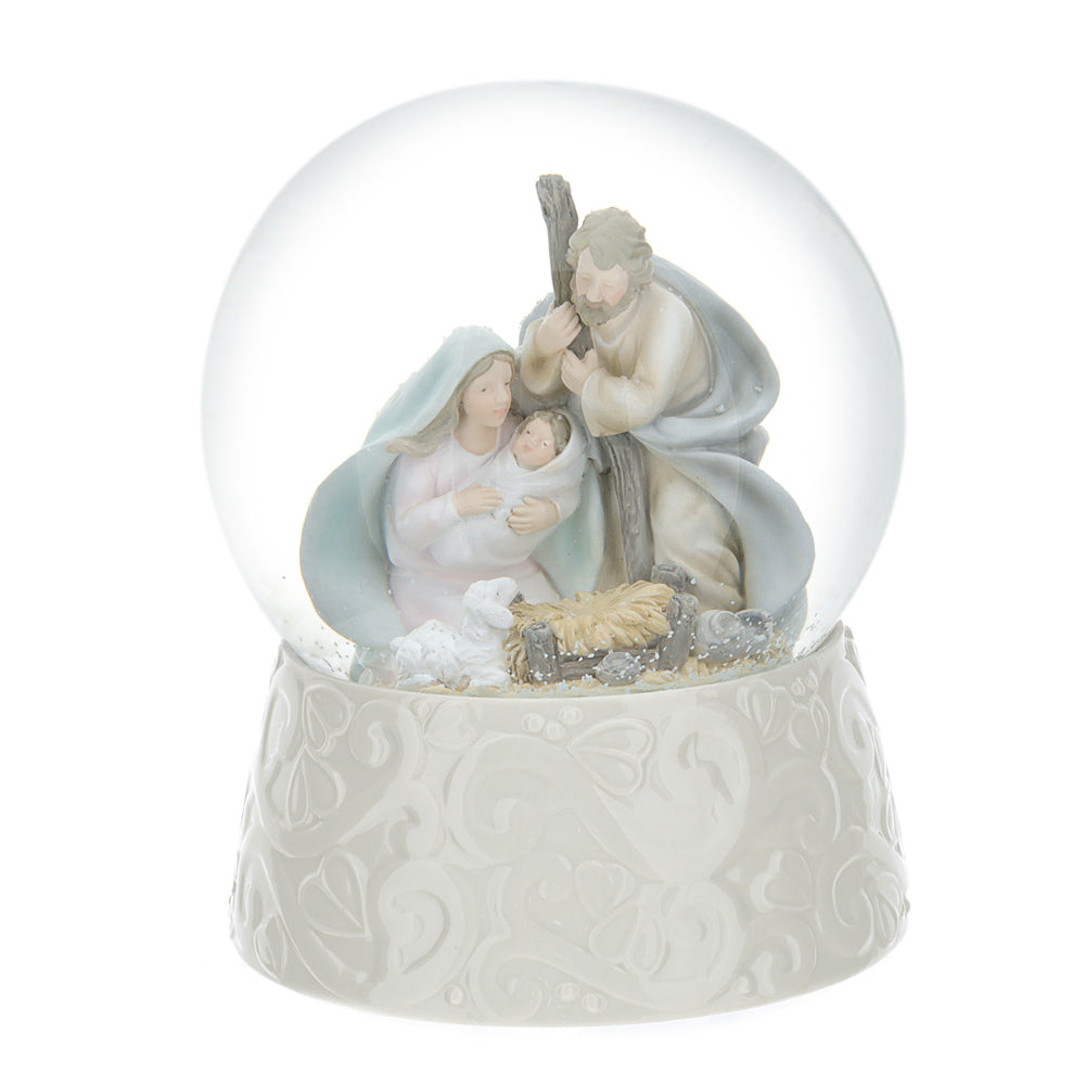 Palla acqua/neve con Sacra famiglia, misura grande 15x20 cm. Hervit Creations