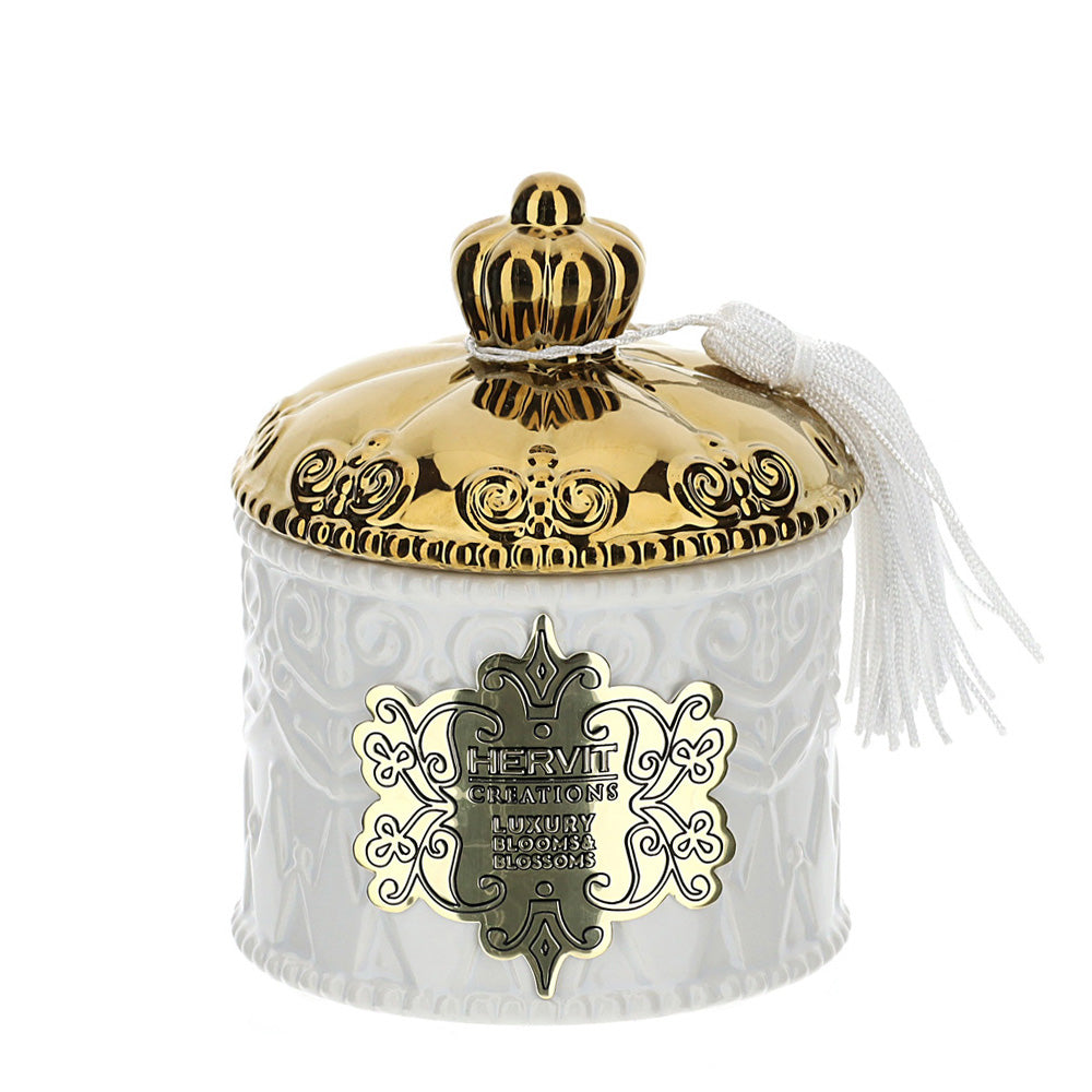 Scatola contenitore, in porcellana "Brunei", colore bianco e oro. Hervit Creations