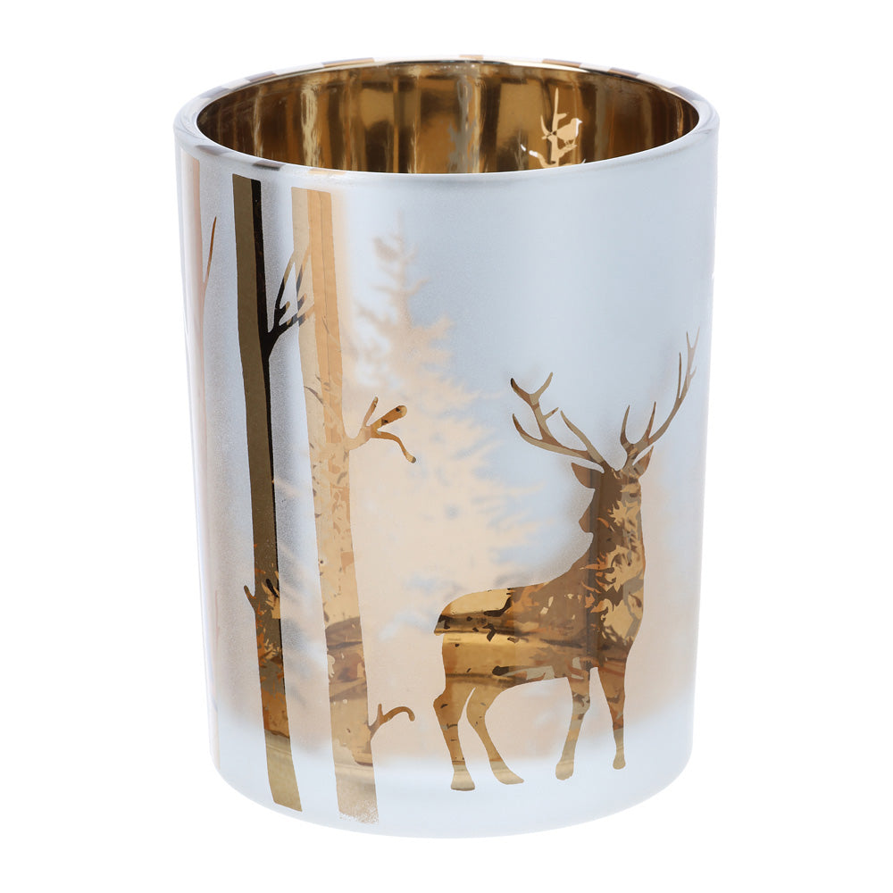 Portacandela Cervo, colore oro, misura grande D.10x 12.5 cm. Hervit Creations
