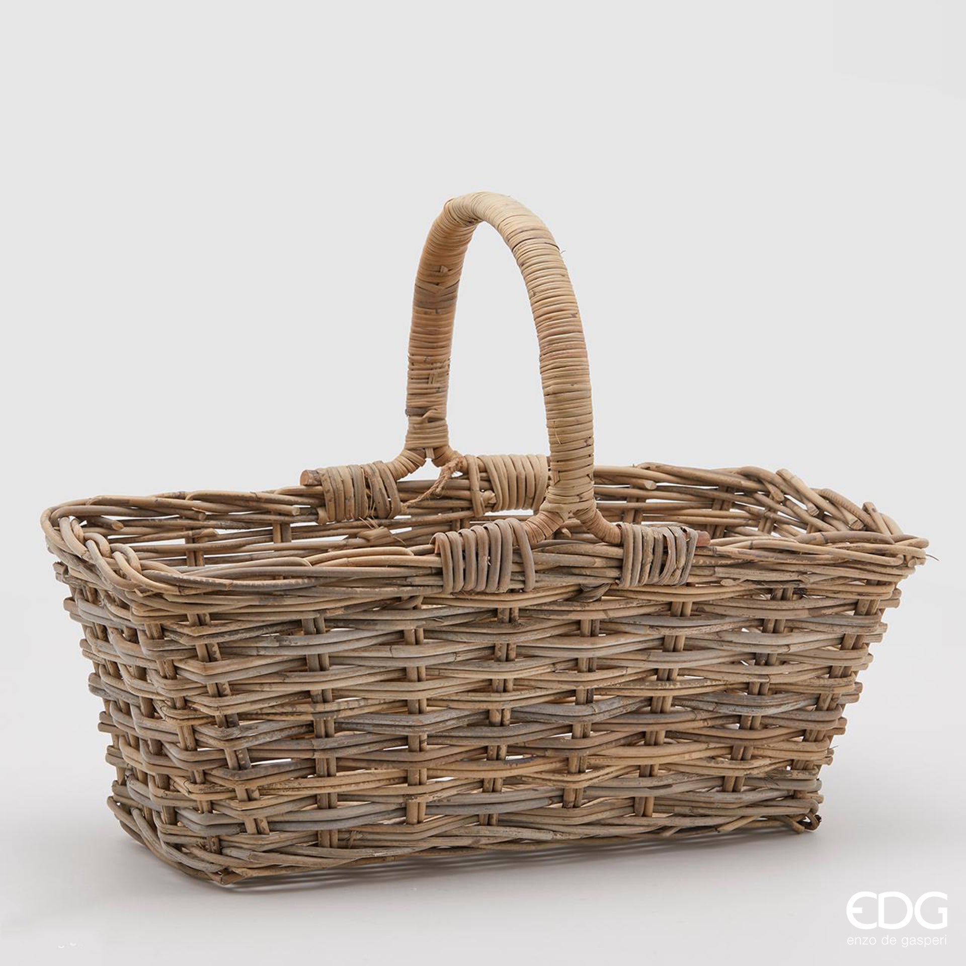 Cesto rattan rettangolare con manico, H. 45x60x33 cm. EDG