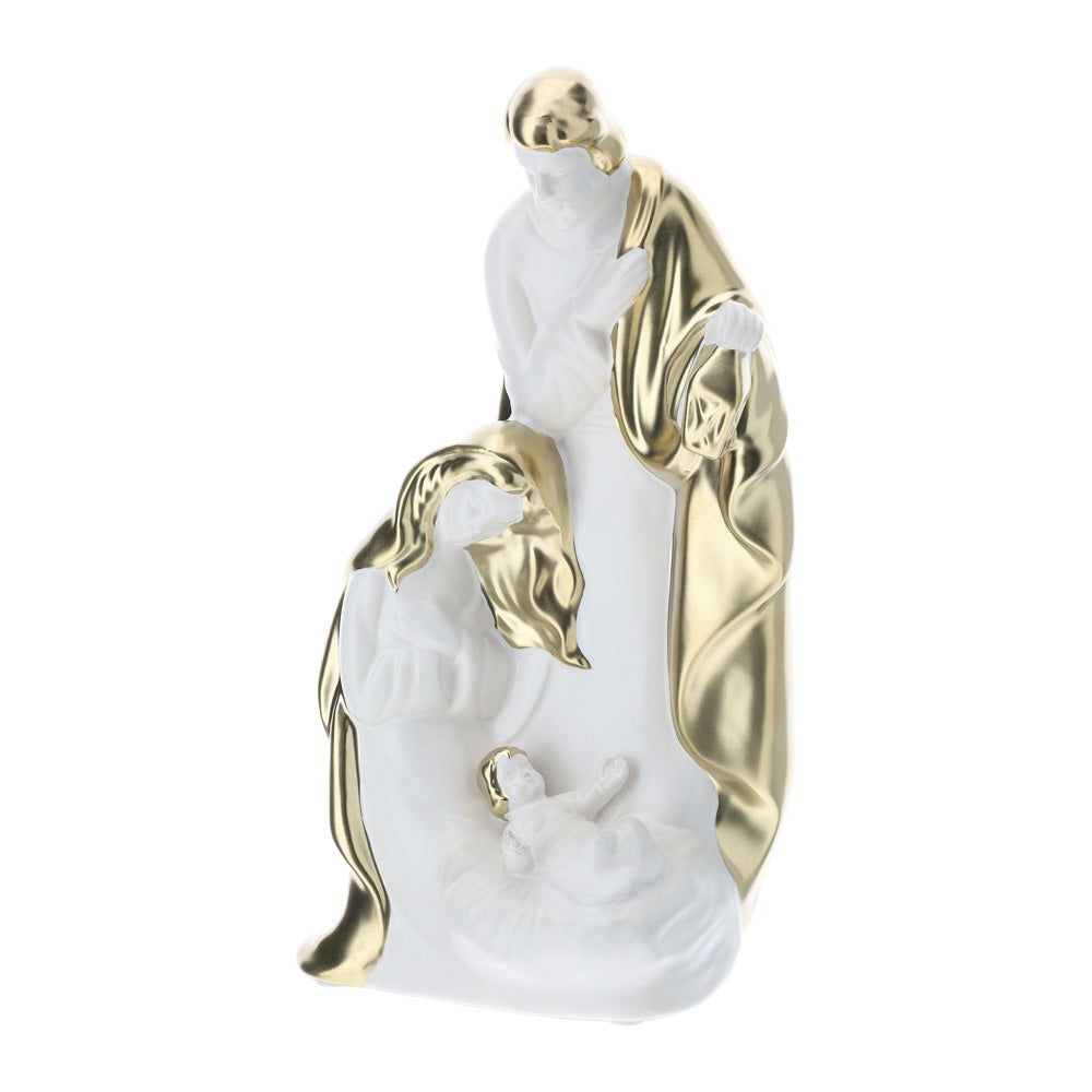 Sacra famiglia, in gres, bianco e oro, H.26 cm. Hervit Creations