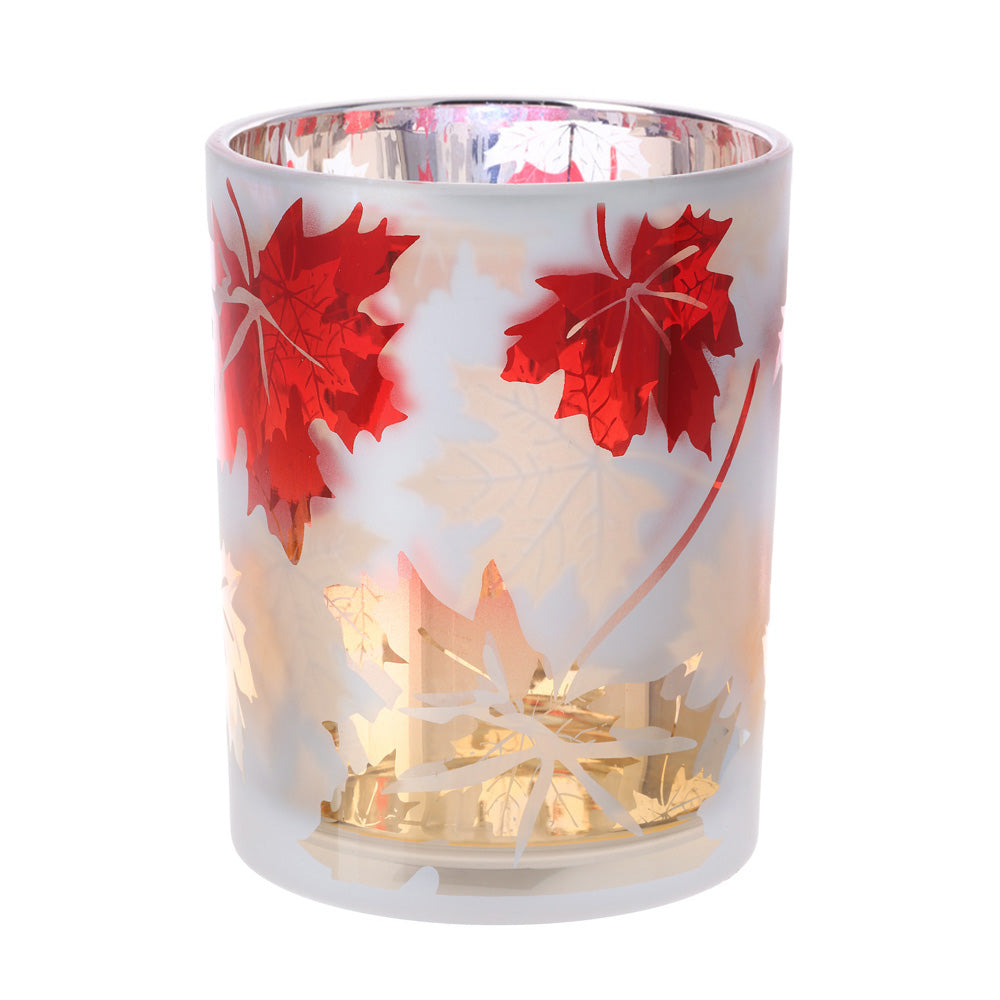 Portacandela vetro, Foliage, colore rosso, oro misura D.10 x 12.5cm. Hervit Creations
