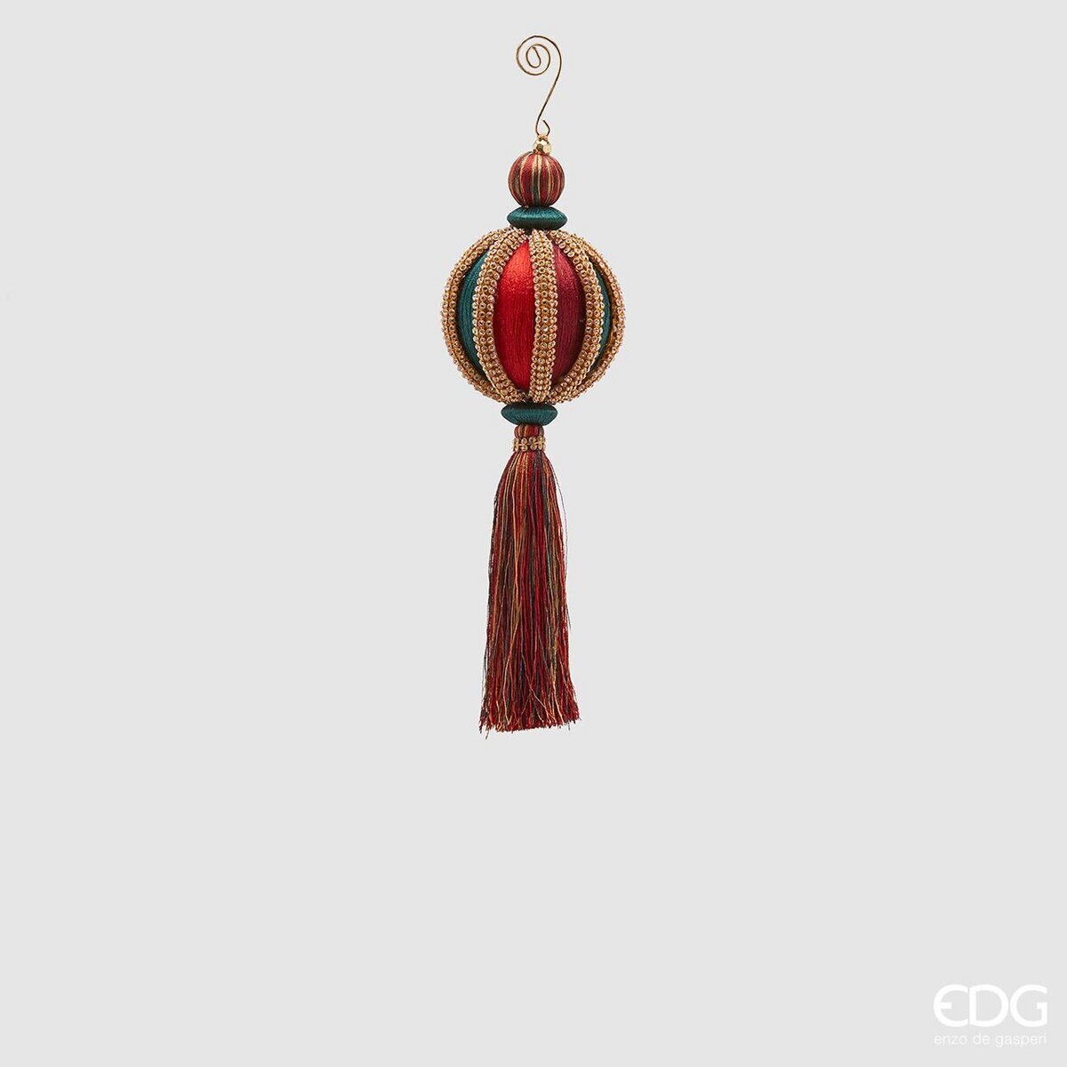 Palla silk Zirc-Meridia con nappa, colore verde e rosso, con pietre oro, misura piccola H. 28xD.8 cm. EDG