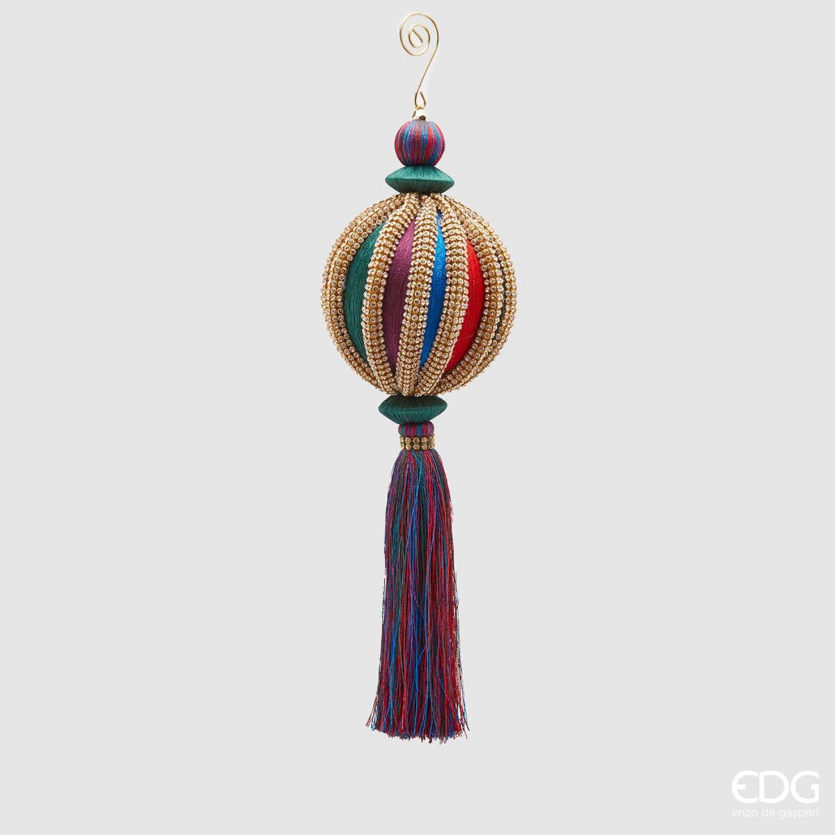 Palla silk Zirc-Meridia con nappa, verde rosso e blu, con pietre oro, misura media. EDG