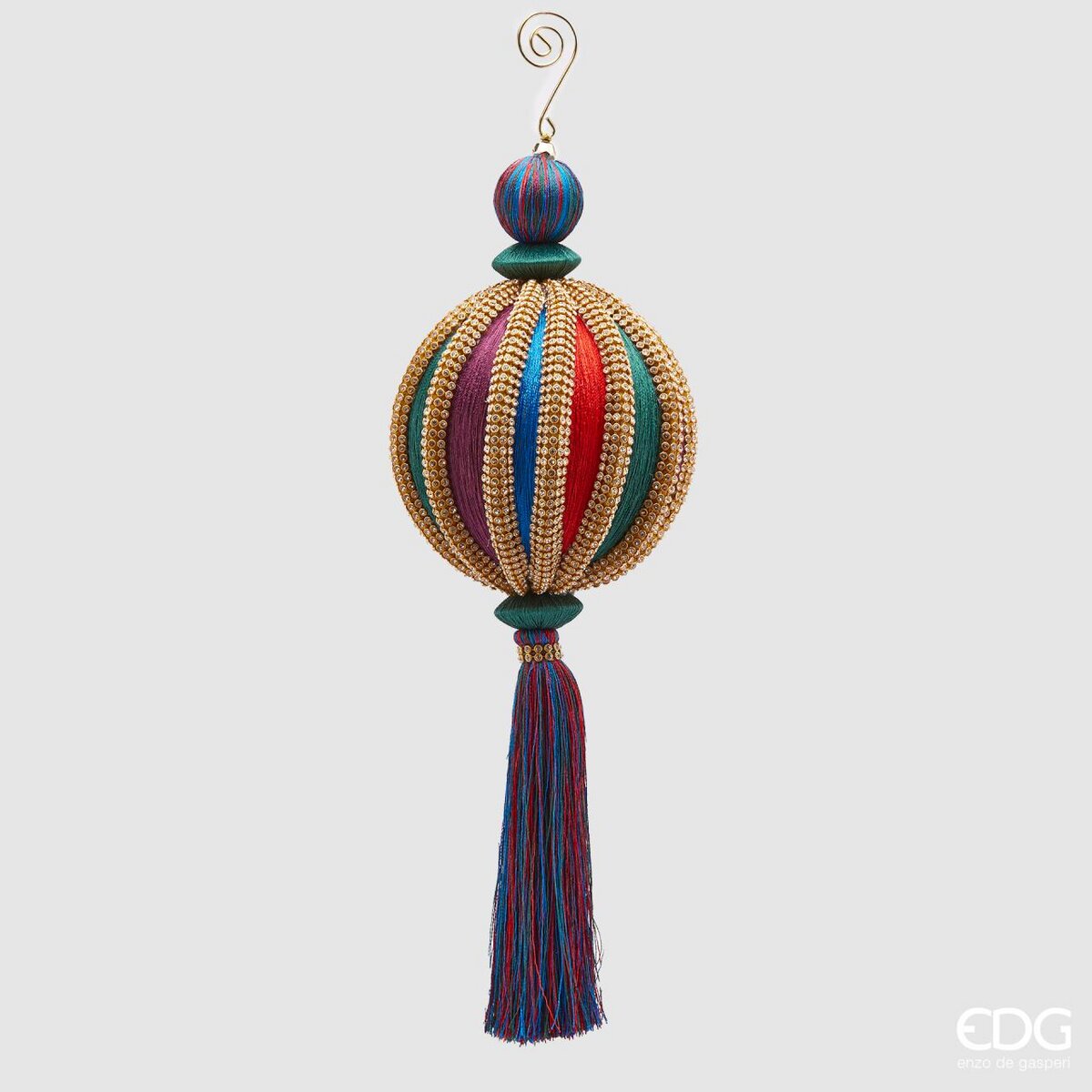 Palla silk Zirc-Meridia con nappa, verde rosso e blu, con pietre oro, misura grande. EDG