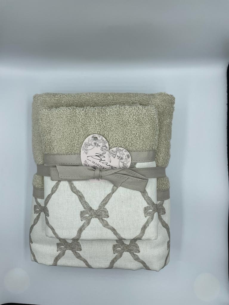 Coppia spugna 420 gsm, colore tortora/fiocchi tortora. Blanc Mariclò