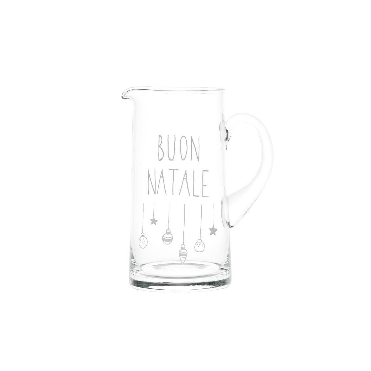 Brocca in vetro decoro "Buon Natale" 1,2lt., trasparente con scritta in bianco. Simple day