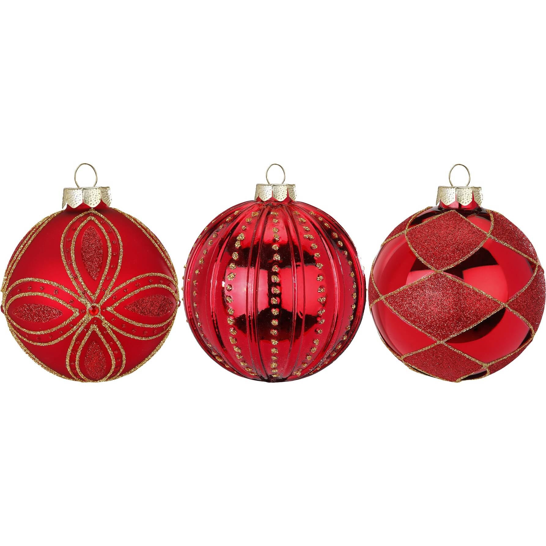 Decori da albero in vetro rosso, 3 diversi disegni. Inge&#39;s