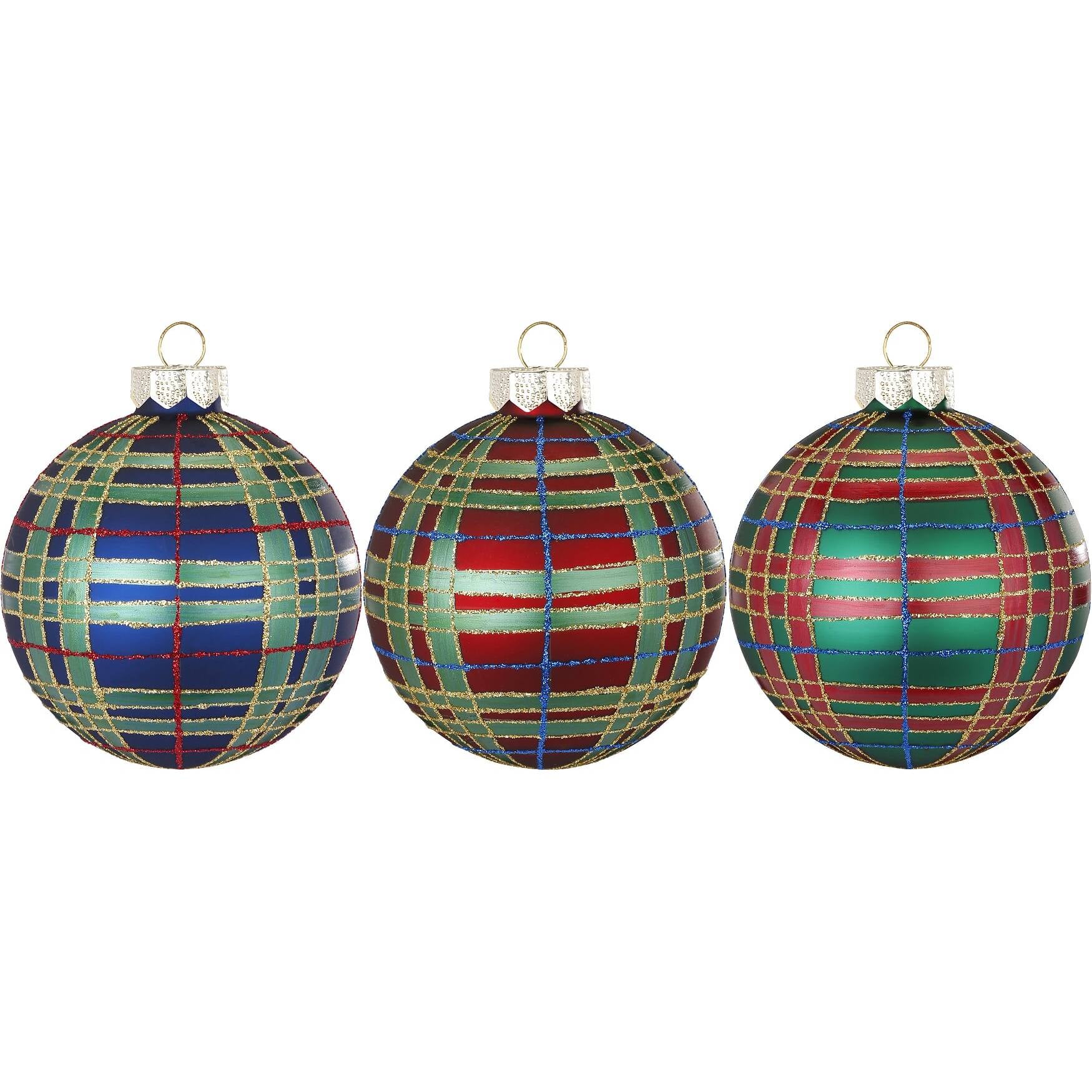 Decoro per albero in vetro tartan, 3 colori diversi. Inge's