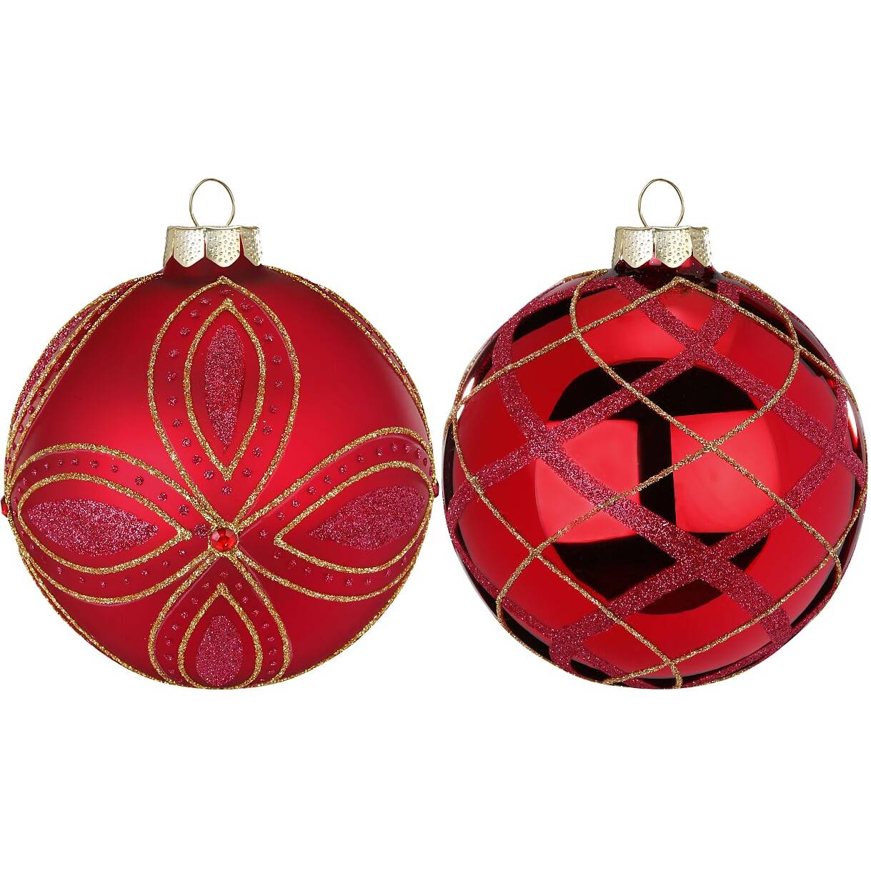 Decoro per albero in vetro rosso, 2 diversi disegni. Inge&#39;s