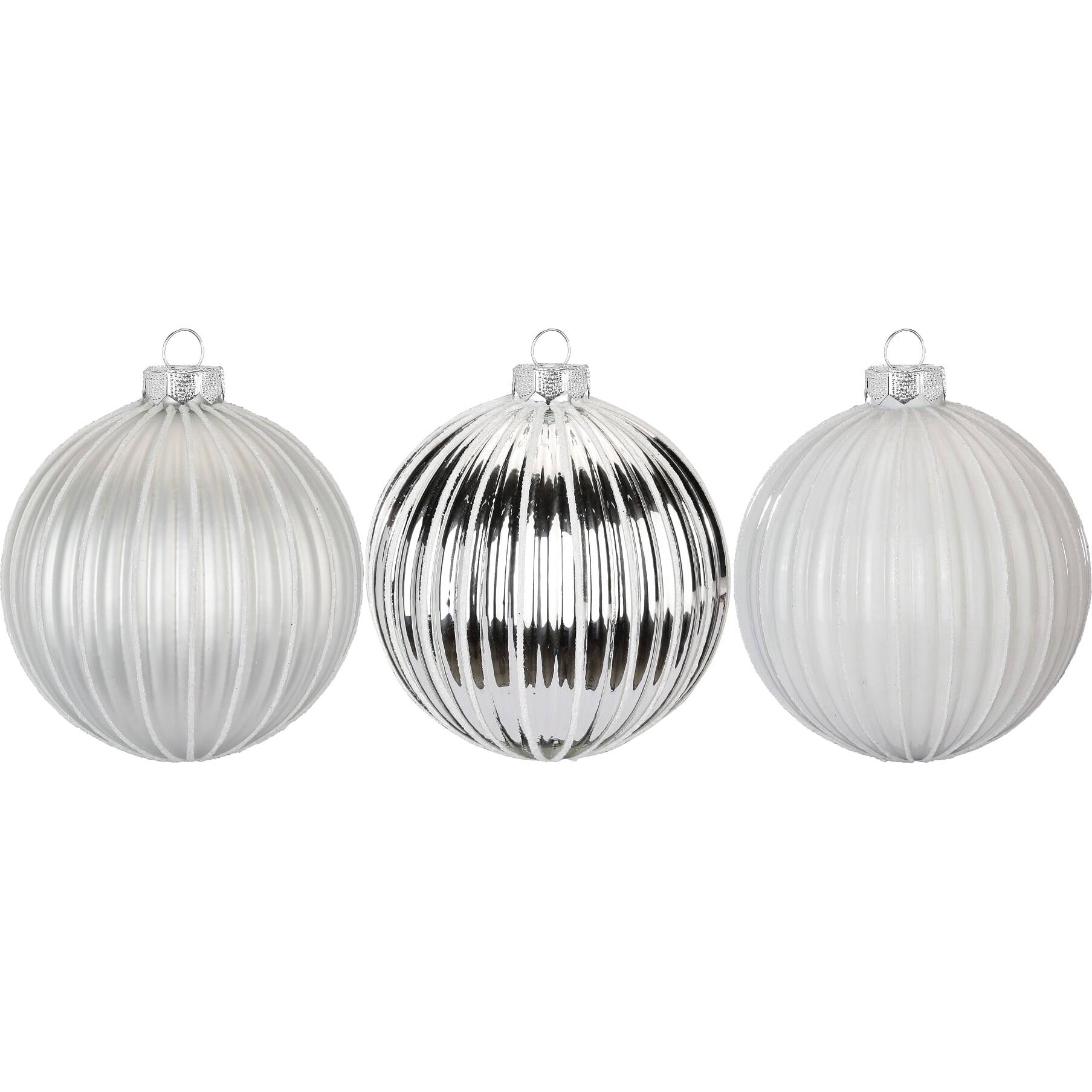 Decoro per albero in vetro bianco, grande, con glitter. Inge's