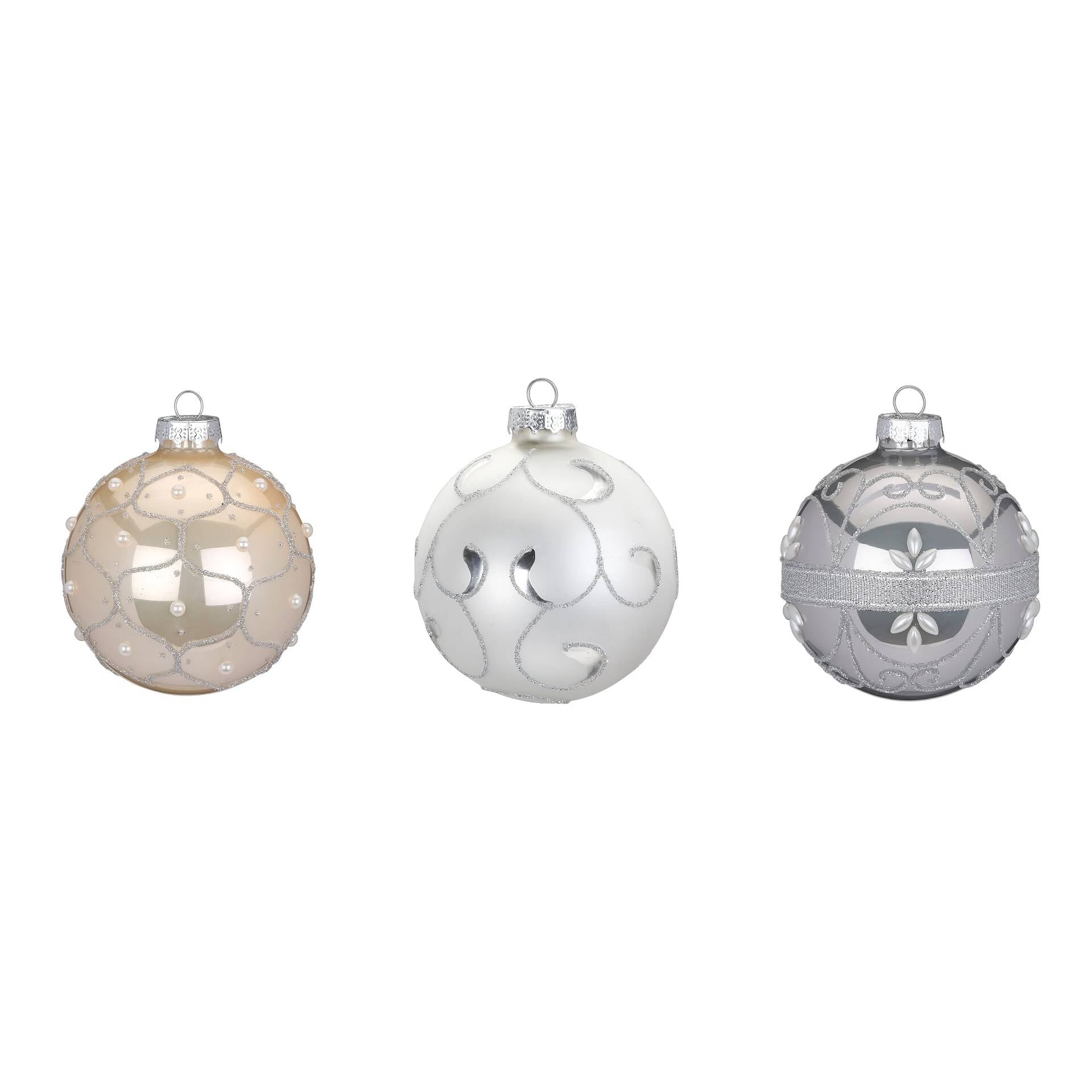 Decoro da albero in vetro, beige/grigio/tortora, diversi disegni. Inge&#39;s