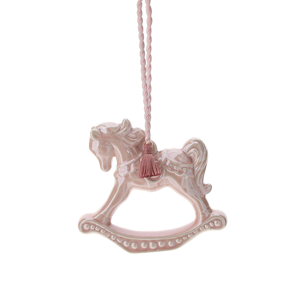 Cavallo a dondolo, in porcellana, colore rosa . Hervit Creations
