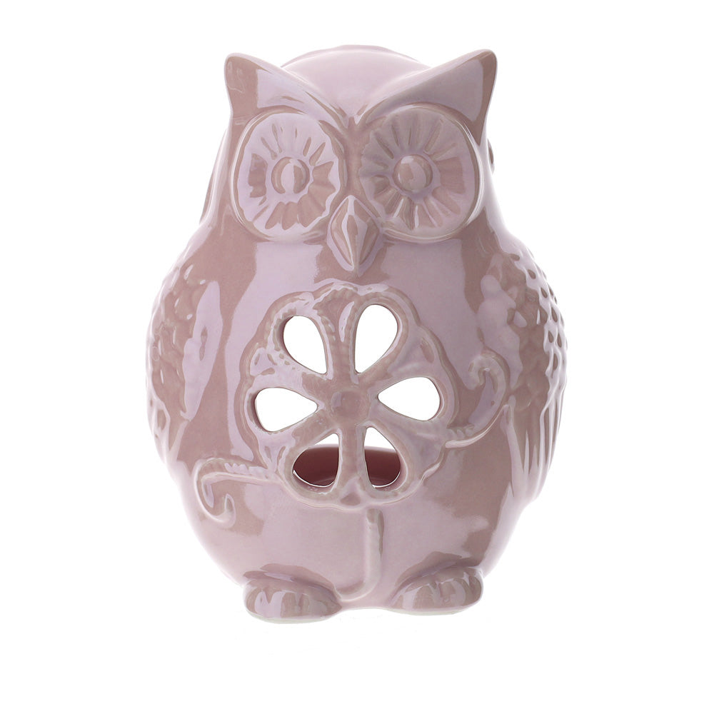 Civetta portatealite, in porcellana, colore rosa perlato. Hervit Creations