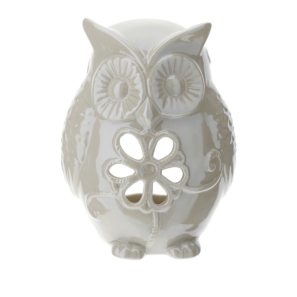 Civetta portatealite, in porcellana, colore bianco perlato, misura grande. Hervit Creations