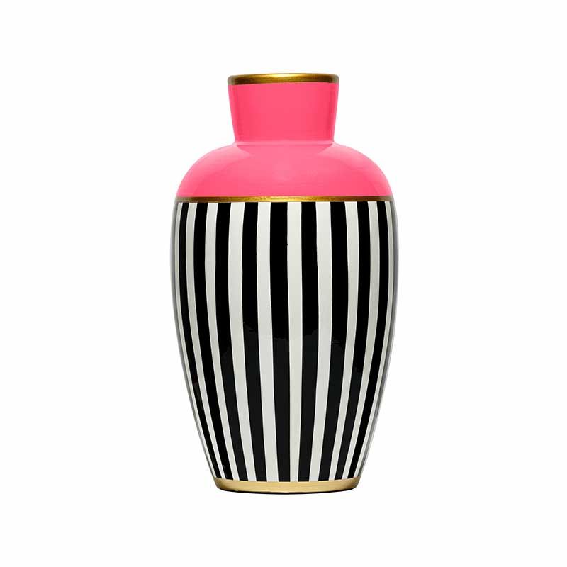 Vaso Anfora "Vogue", in Porcellana, bianco e nero e rosa. Fade