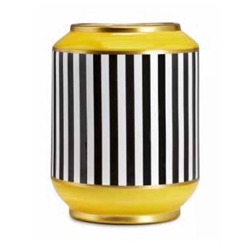 Vaso cilindrico "Vogue", in Porcellana, colore bianco, nero e giallo. Marca Fade