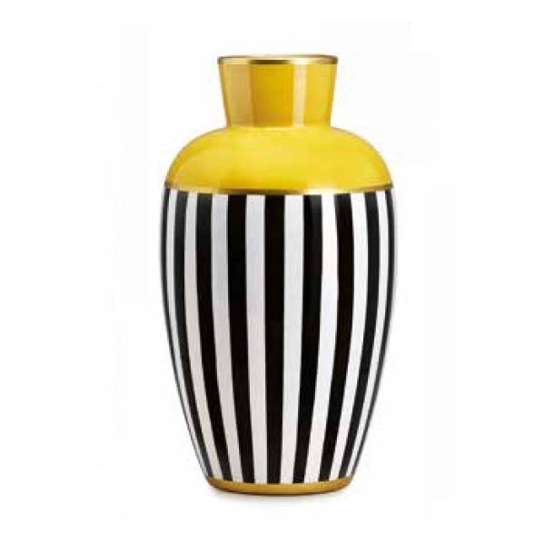 Vaso anfora "Vogue", in Porcellana, colore bianco, nero e giallo. Marca Fade