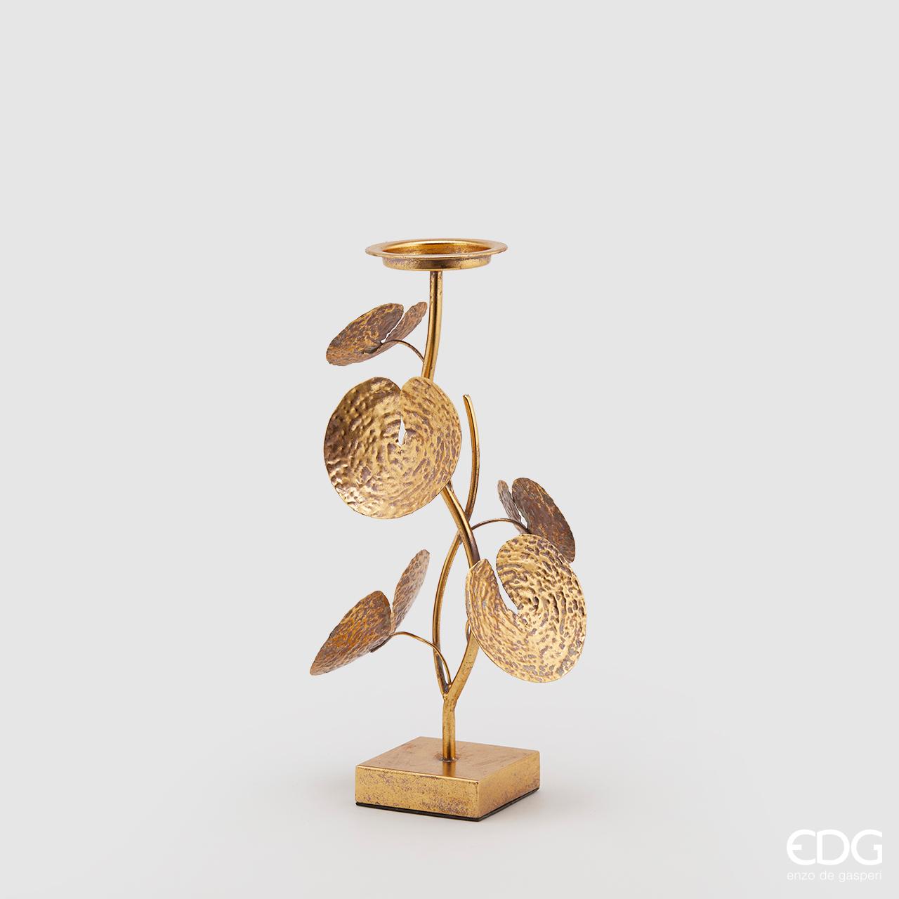 Portacandela foglie ninfea, oro, misura piccola H.44x23cm. EDG