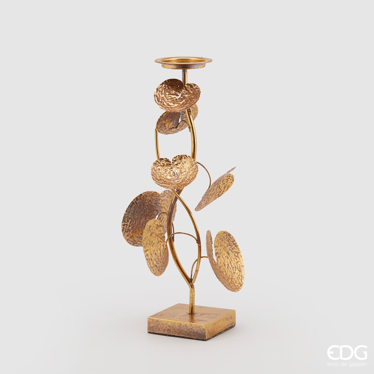 Portacandela foglie ninfea, oro, misura grande, H.53x25cm. EDG
