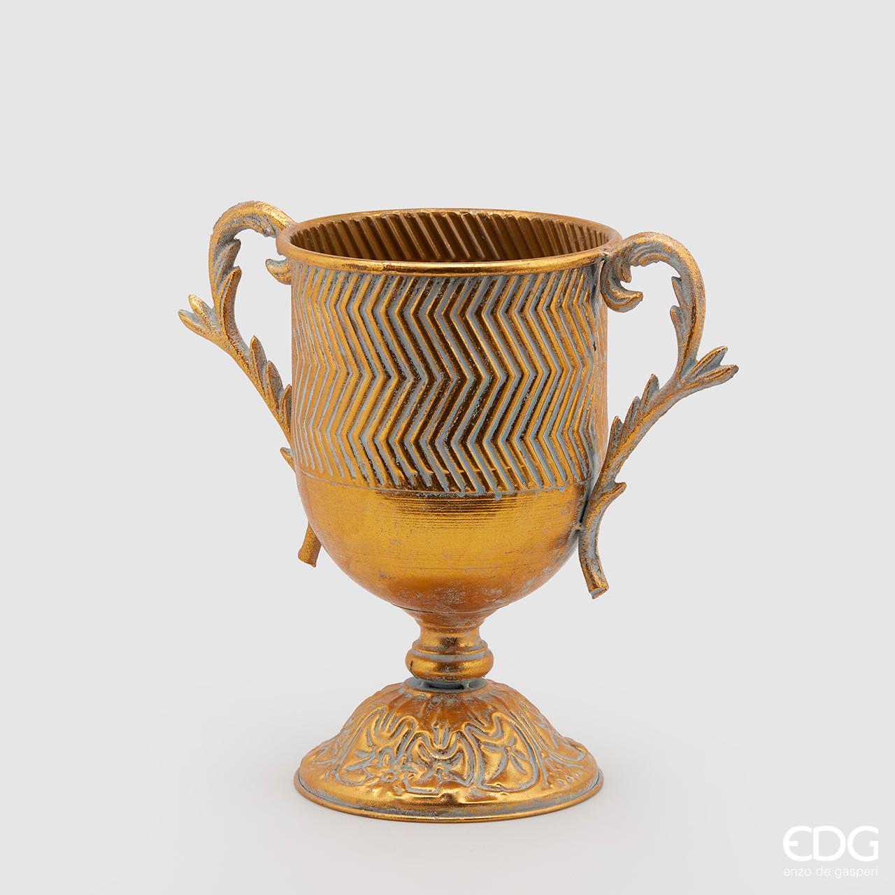 Vaso coppa con manici, colore oro anticato, misura piccola H34 x D20 cm. EDG