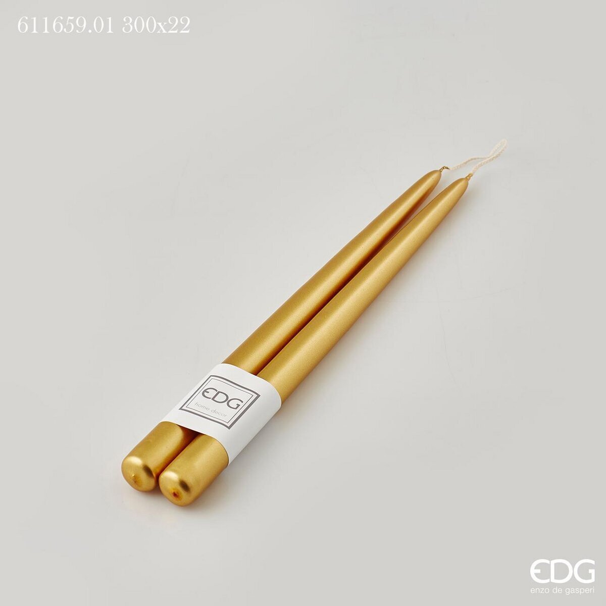 Candela stelo cono x2, colore oro, H.30xD.22 cm. EDG