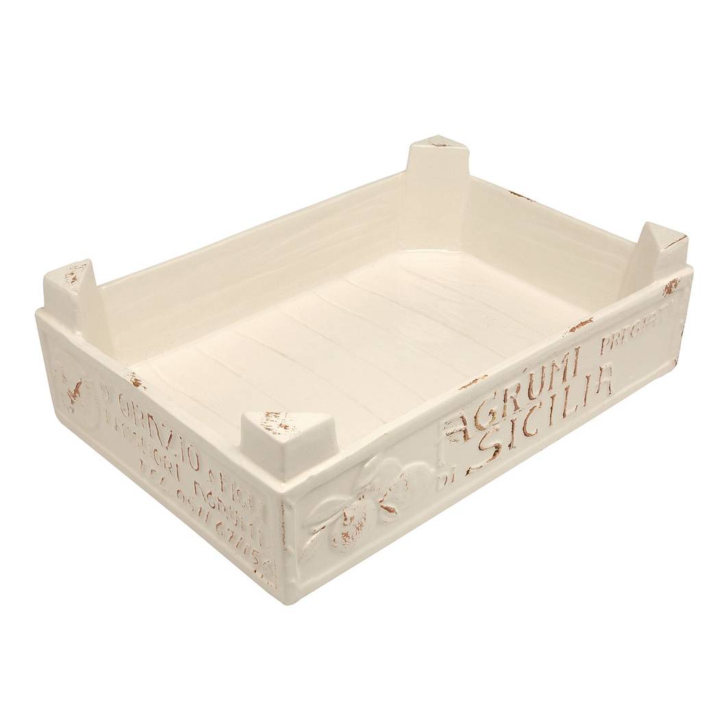 Cassetta frutta, misura piccola, Linea Mediterraneo, in ceramica, bianco. Virginia Casa
