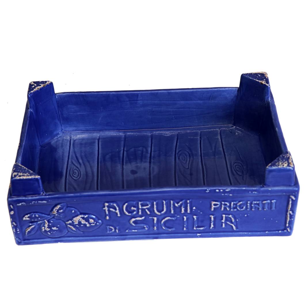 Cassetta frutta, misura grande, Linea Mediterraneo, in ceramica, blu. Virginia Casa