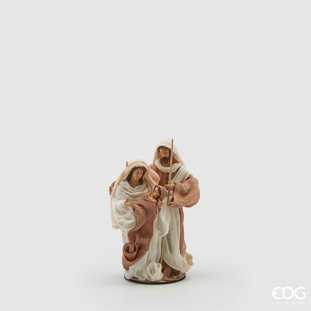 Natività di Natale "Lord", in tessuto marrone/panna, con base, H.22cm. EDG