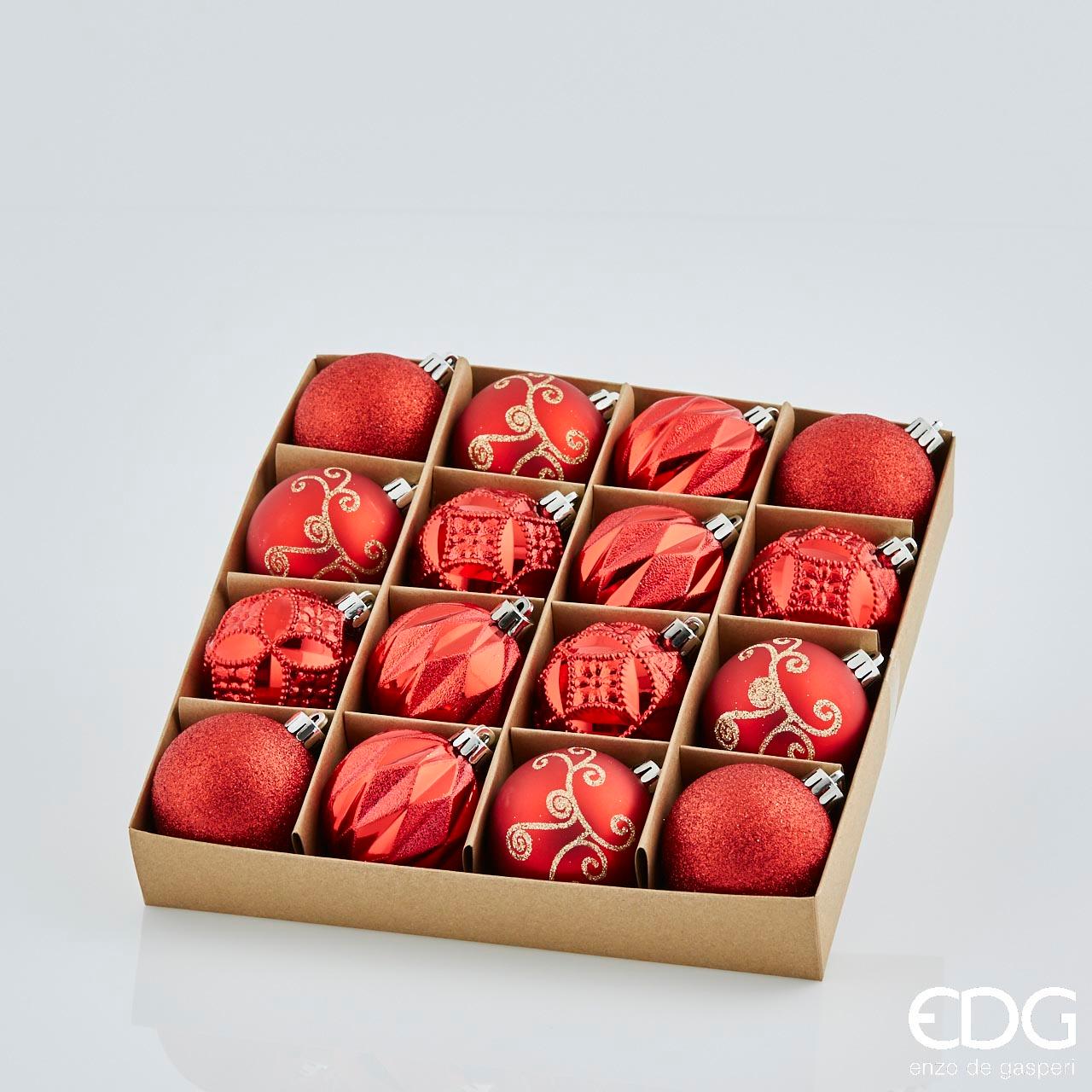 Palla poly, rosso e decori oro, confezione da 16pz. mix, diametro 6cm. EDG