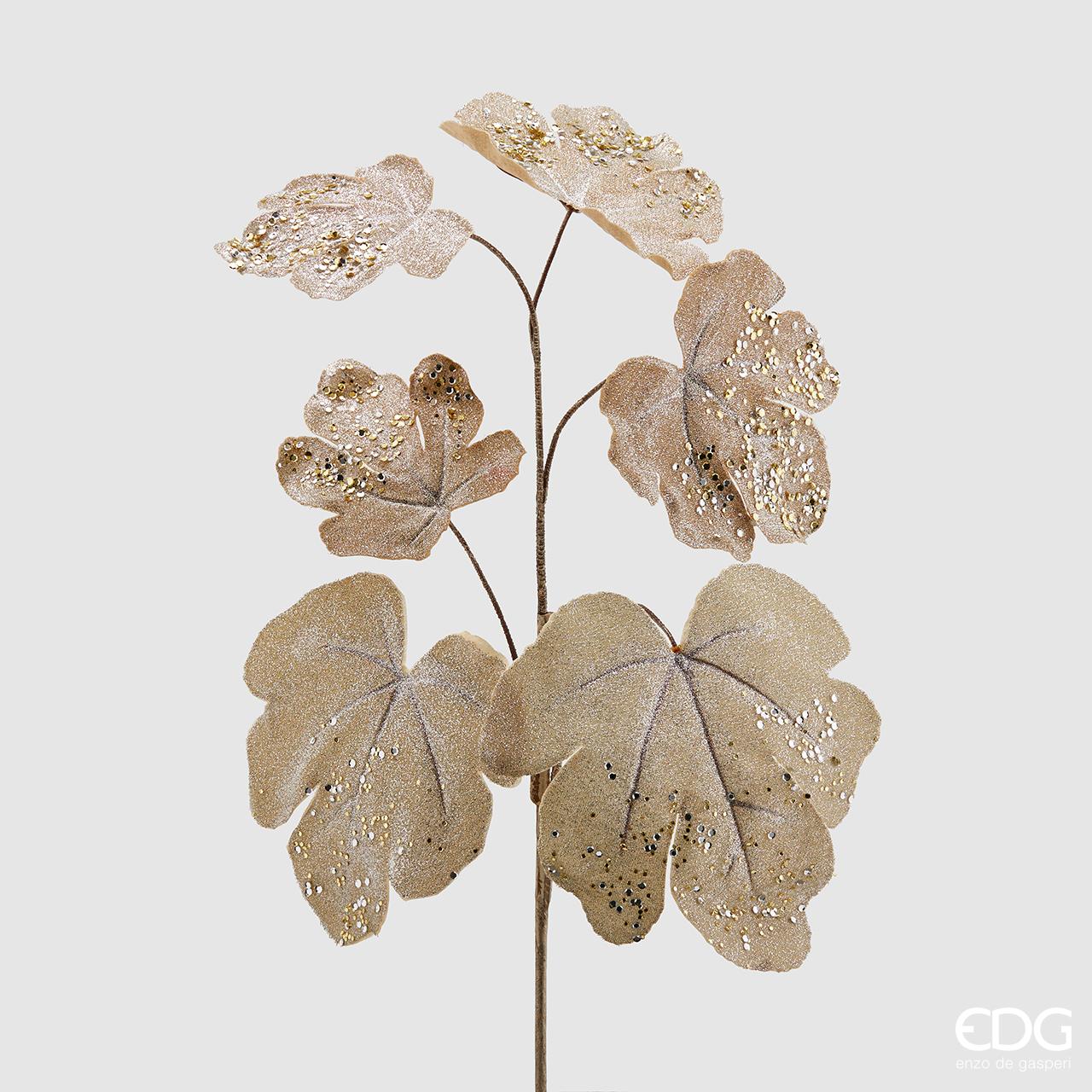 Ramo di foglie di fico "Bell", con glitter, oro, decorazione floreale natalizia, h.70 cm. EDG