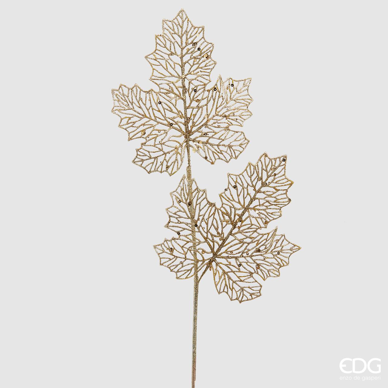 Ramo di foglie di acero "Filet", con glitter, oro, decorazione floreale natalizia, h.64 cm. EDG