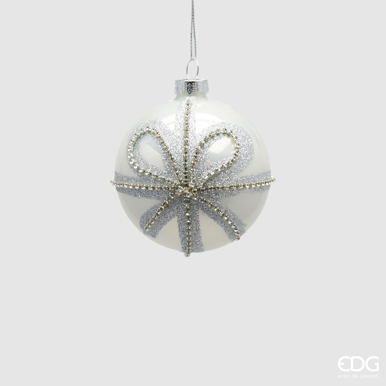 Palla vetro Fiocco-Diamond, bianca, diametro 8cm. EDG