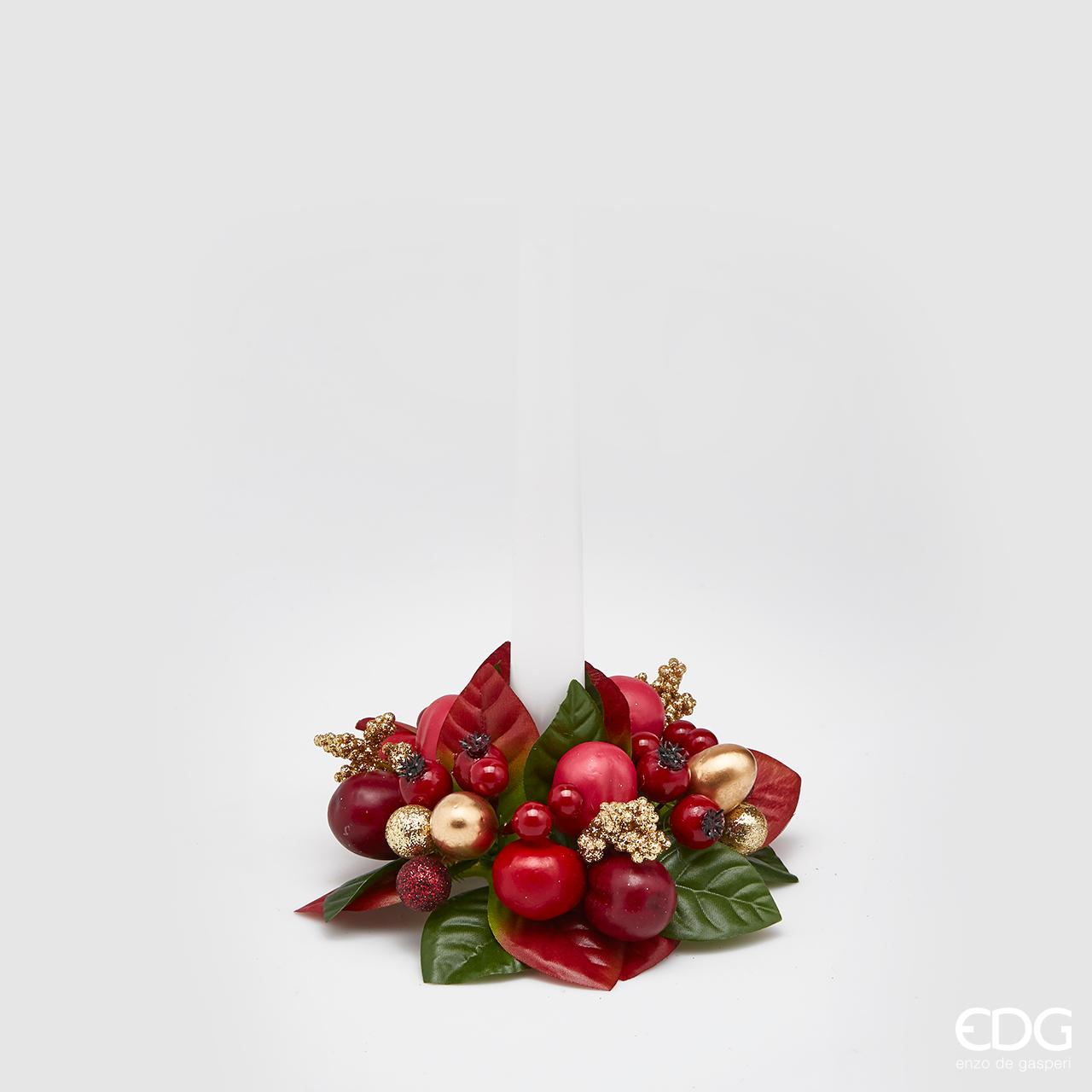 Corona/girocandela bacche, misura piccola, colori mix rosso/oro. EDG