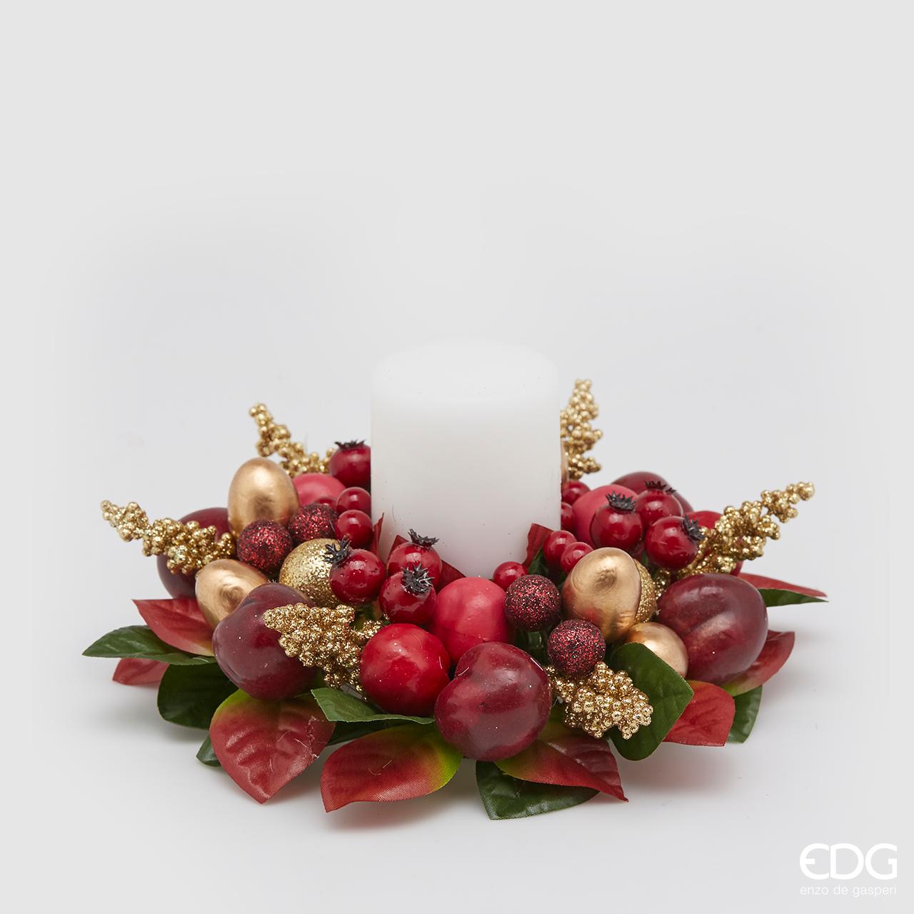 Corona/girocandela bacche, misura grande, colori mix rosso/oro. EDG