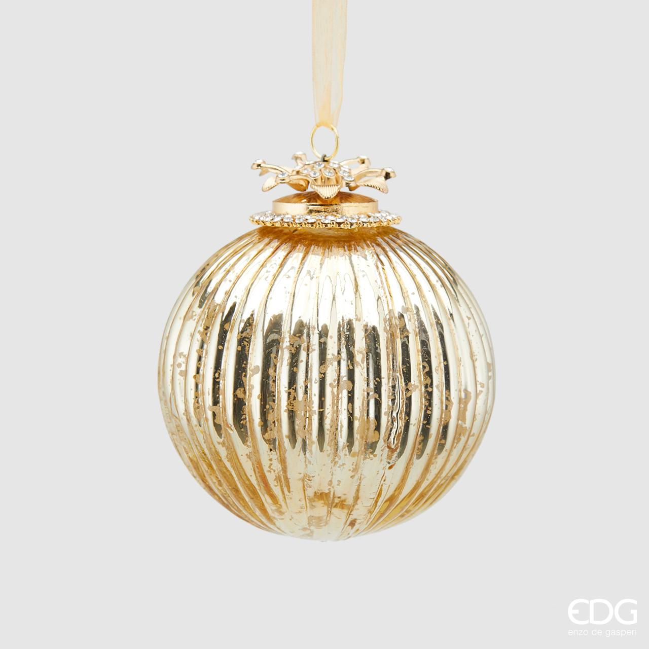 Palla a righe, in vetro, gioiello, D. 10 cm., colore oro. EDG