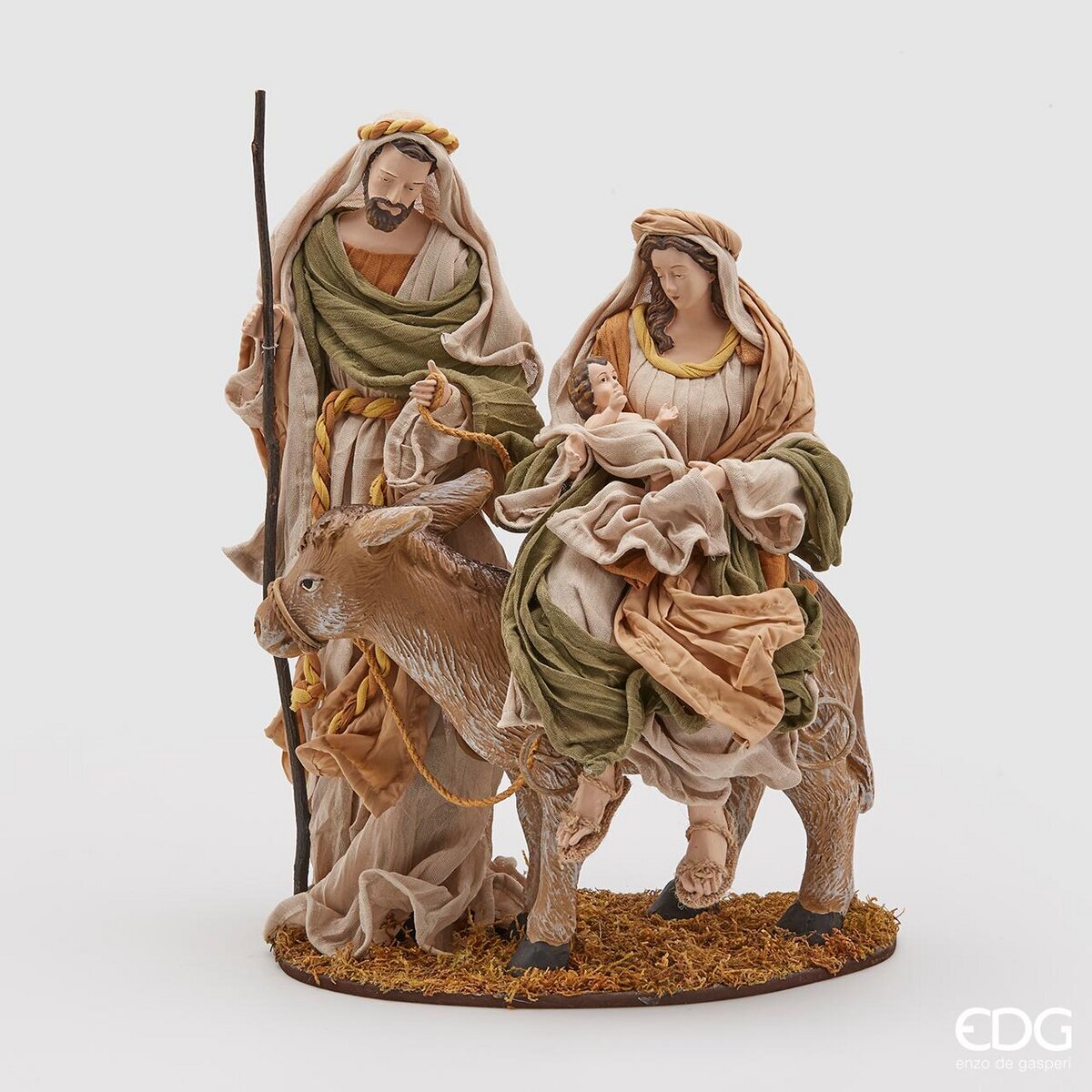 Natività di Natale, in tessuto con asino, H.43 cm. EDG