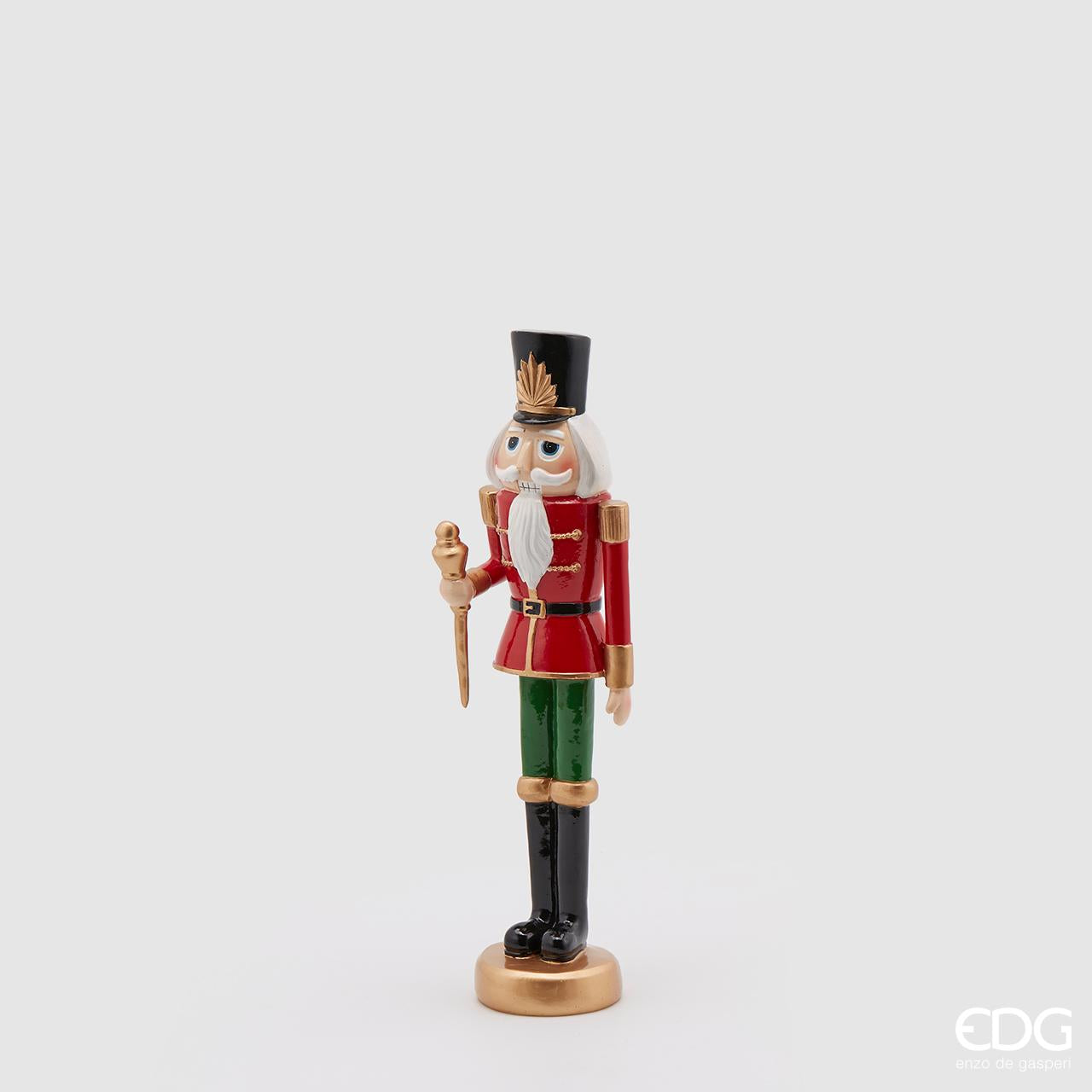 Schiaccianoci in resina giacca rossa e pantalone verde, con scettro. EDG