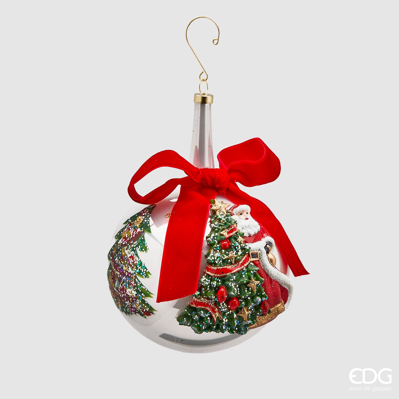 Palla collolungo, in vetro, con Babbo Natale, colore verde e bianco, D. 12cm. EDG