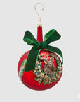 Palla collolungo, in vetro, con renna, colore rosso, D. 12cm. EDG