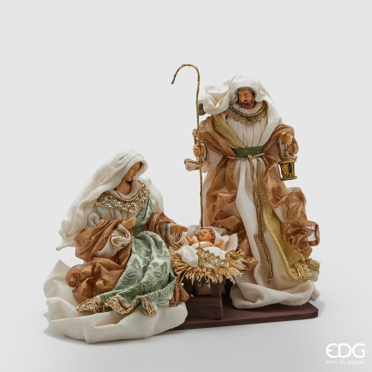 Natività di Natale "King", con culla in tessuto verde e oro, H.38 cm. EDG