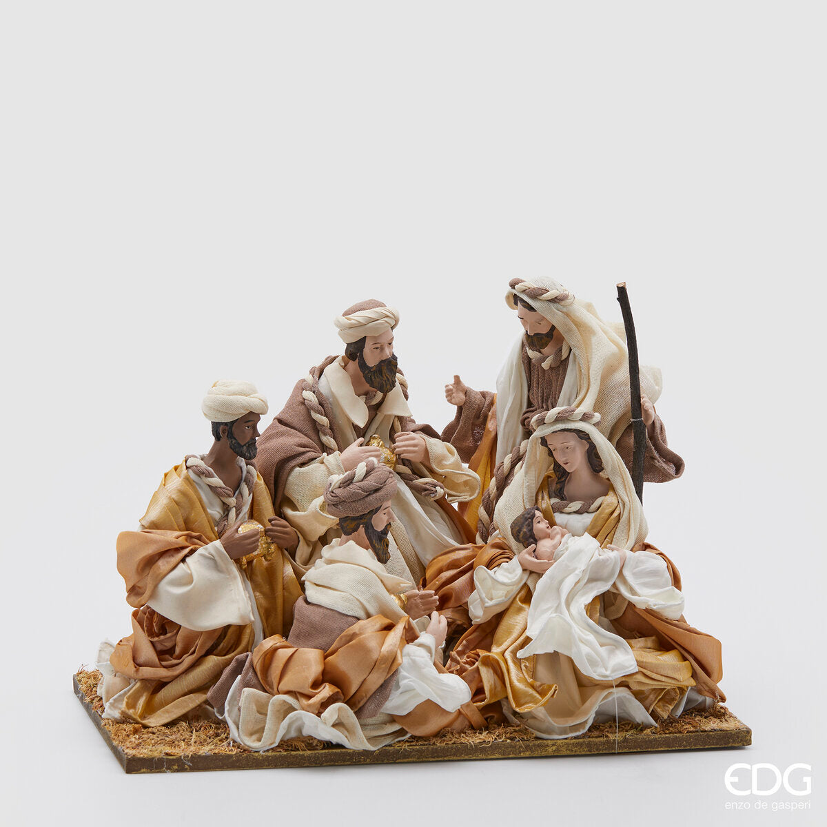 Natività di Natale, in tessuto avorio e oro con Re Magi, H.25 cm. EDG