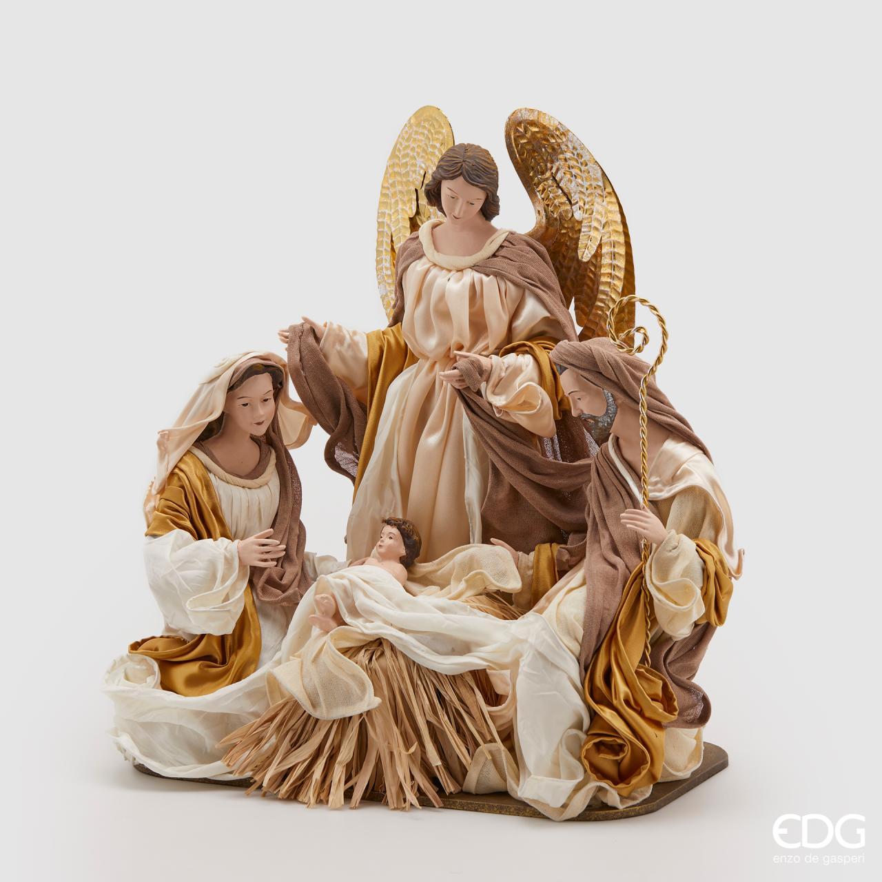 Natività di Natale, in tessuto avorio e oro con Angelo, H.43cm. EDG