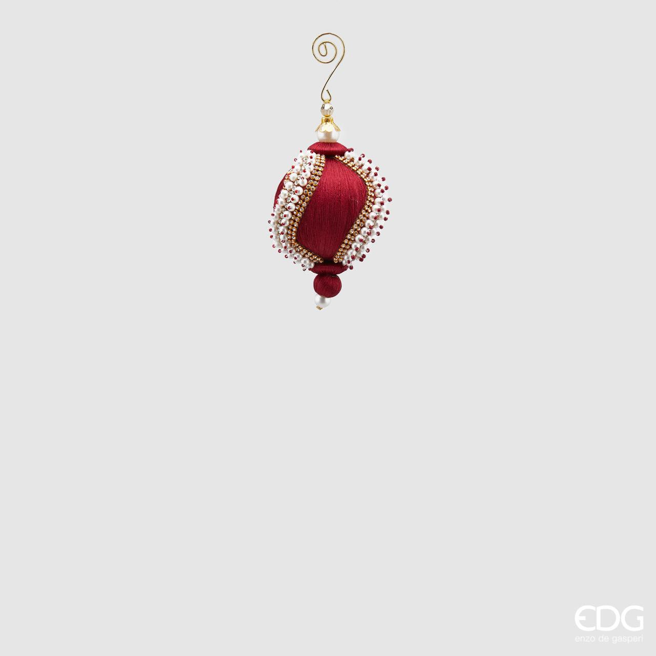 Palla &quot;Silk&quot;, in tessuto, con perle, colore bordeaux, D. 8cm. EDG