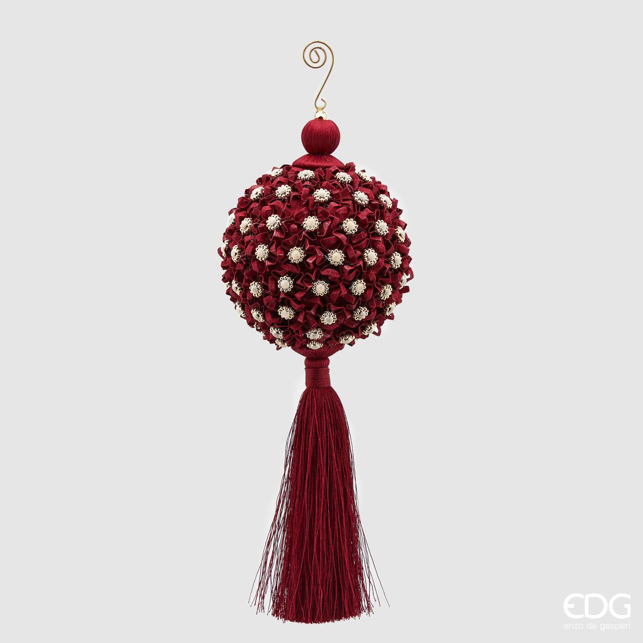 Decoro nappa "Flowery" grande, con frangia, colore bordeaux, misura H.36x D.12 cm. EDG